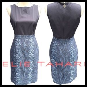 Elie Tahari Navy/Blue Snakeskin Linen/Cotton Sleeveless Dress (4)